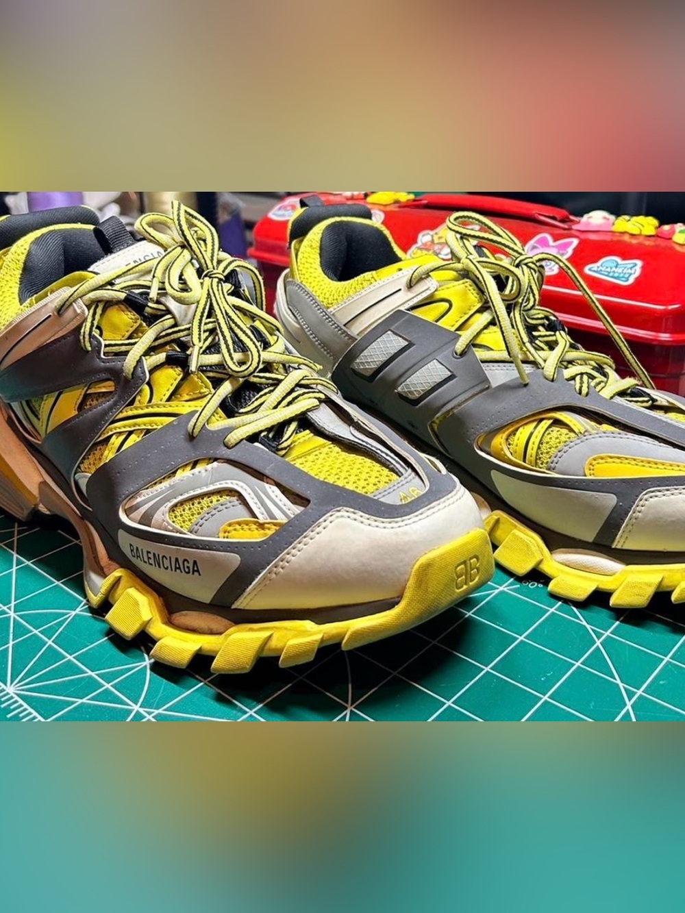 Balenciaga Men's Yellow & Gray Track Runner Sneakers